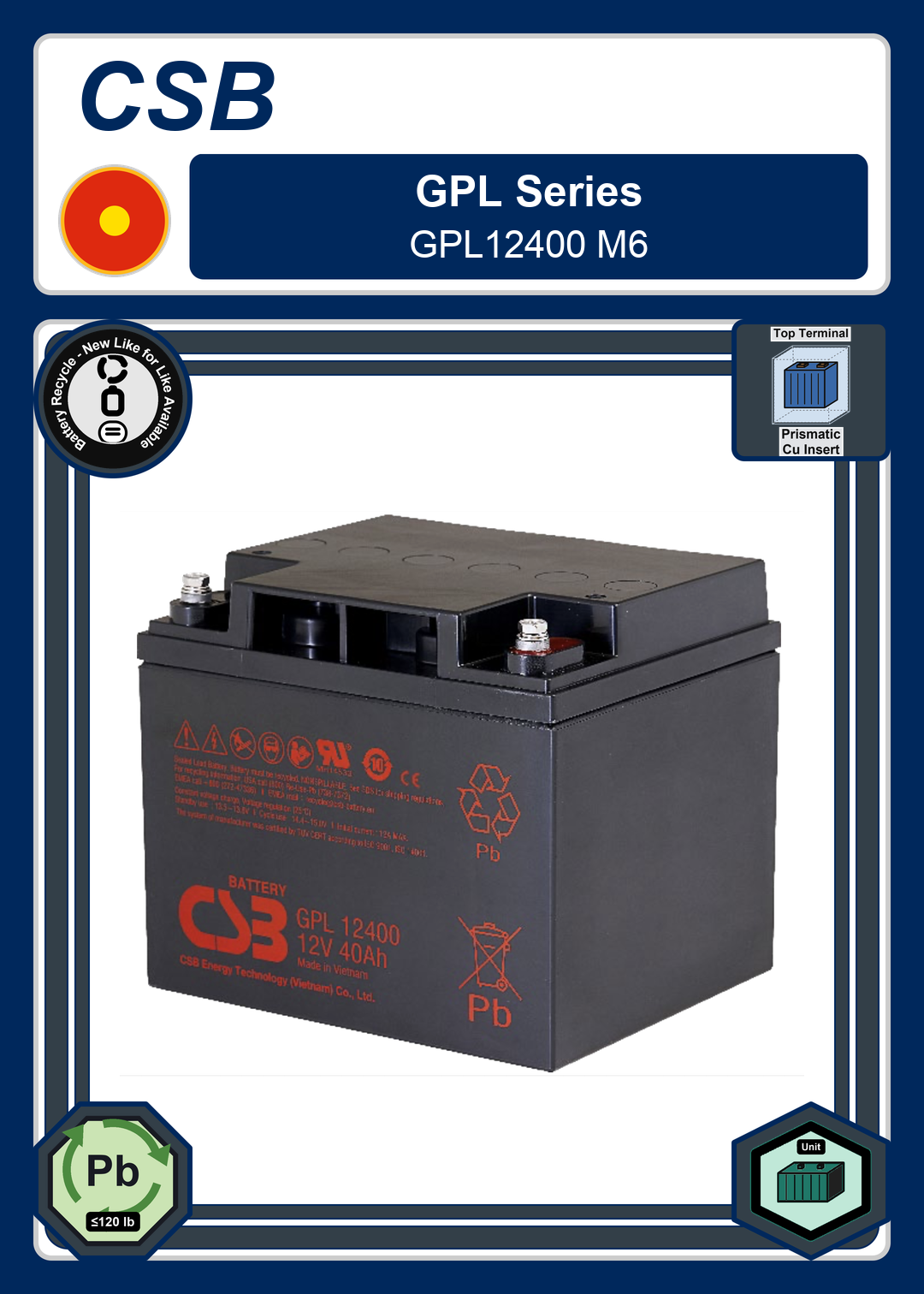 Battery Recycle CSB GPL Series GPL12400 M6