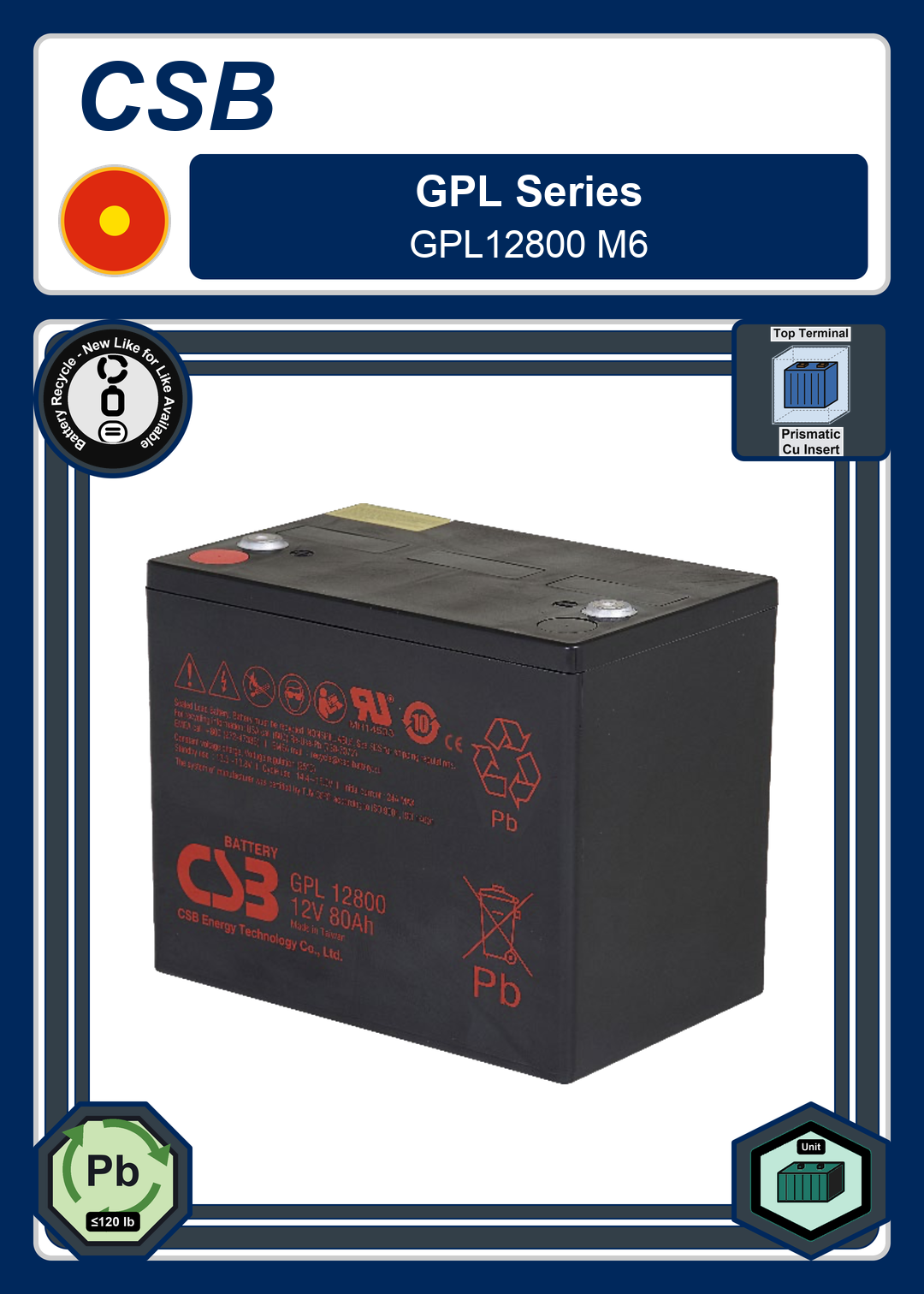 Battery Recycle CSB GPL Series GPL12800 M6