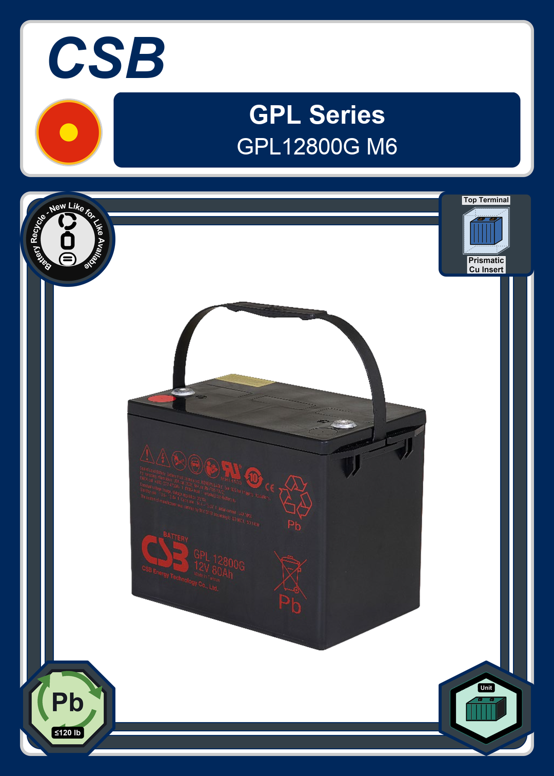 Battery Recycle CSB GPL Series GPL12800G M6