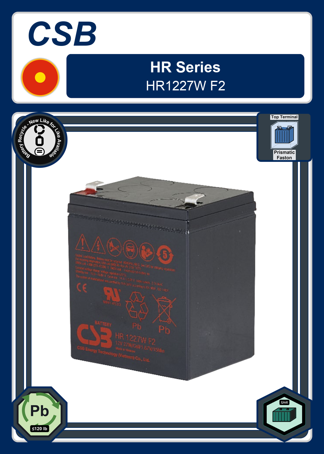 Battery Recycle CSB HR Series HR1227W F2