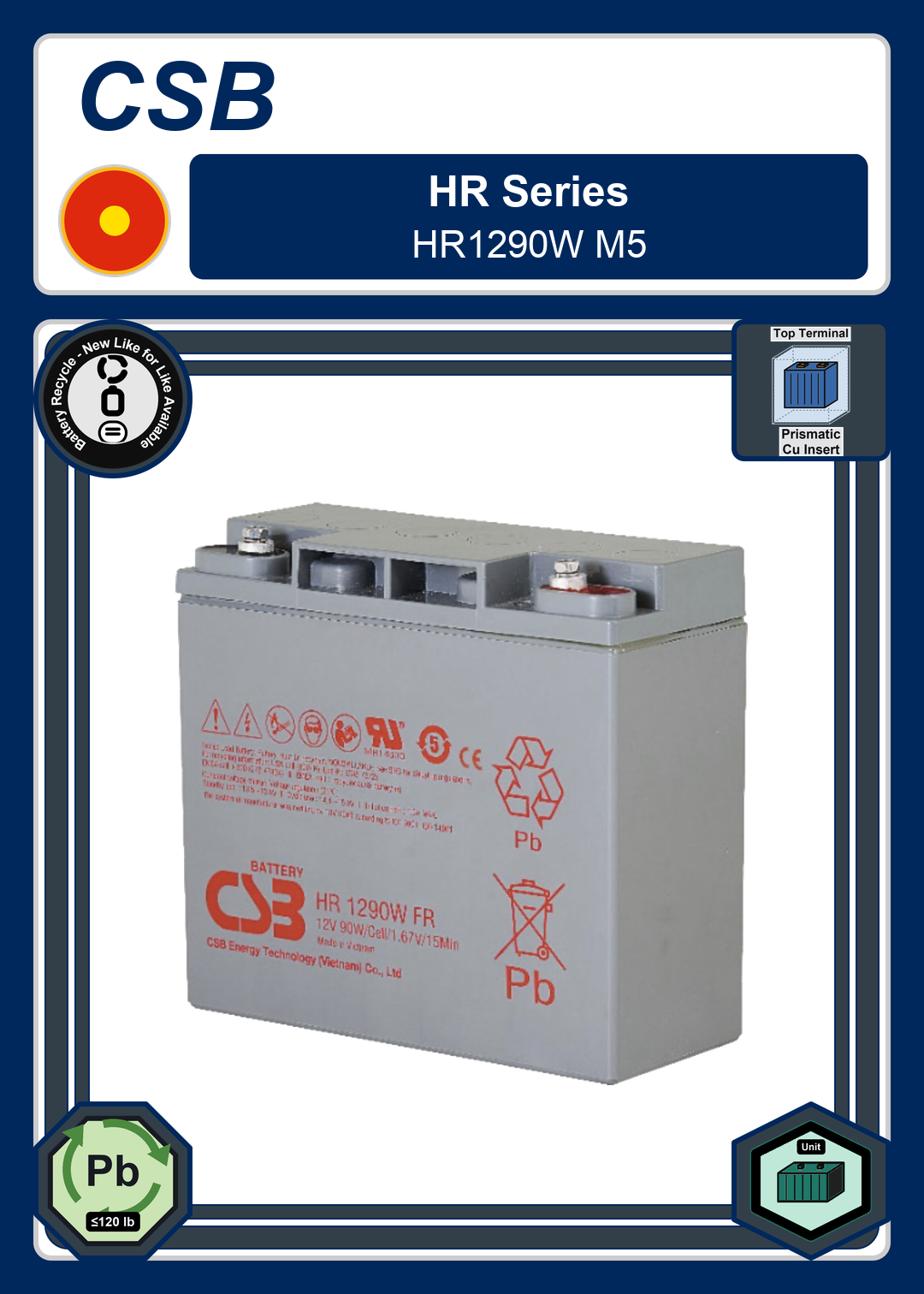 Battery Recycle CSB HR Series HR1290W M5