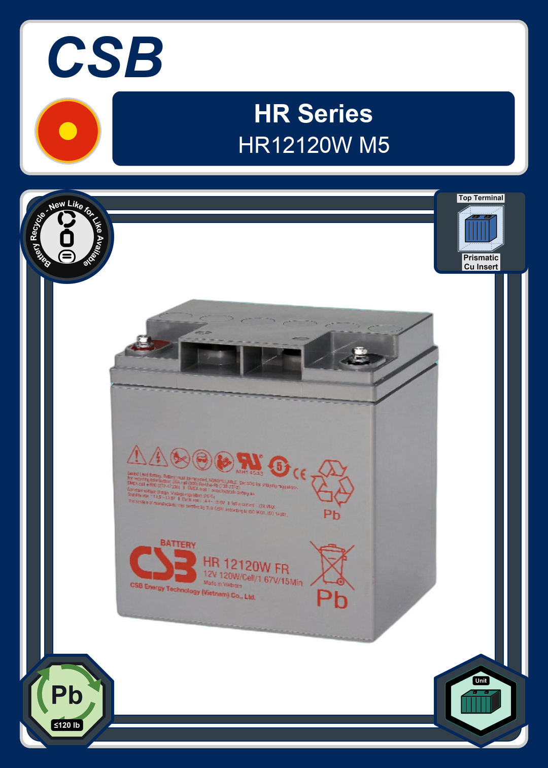 Battery Recycle CSB HR Series HR12120W M5