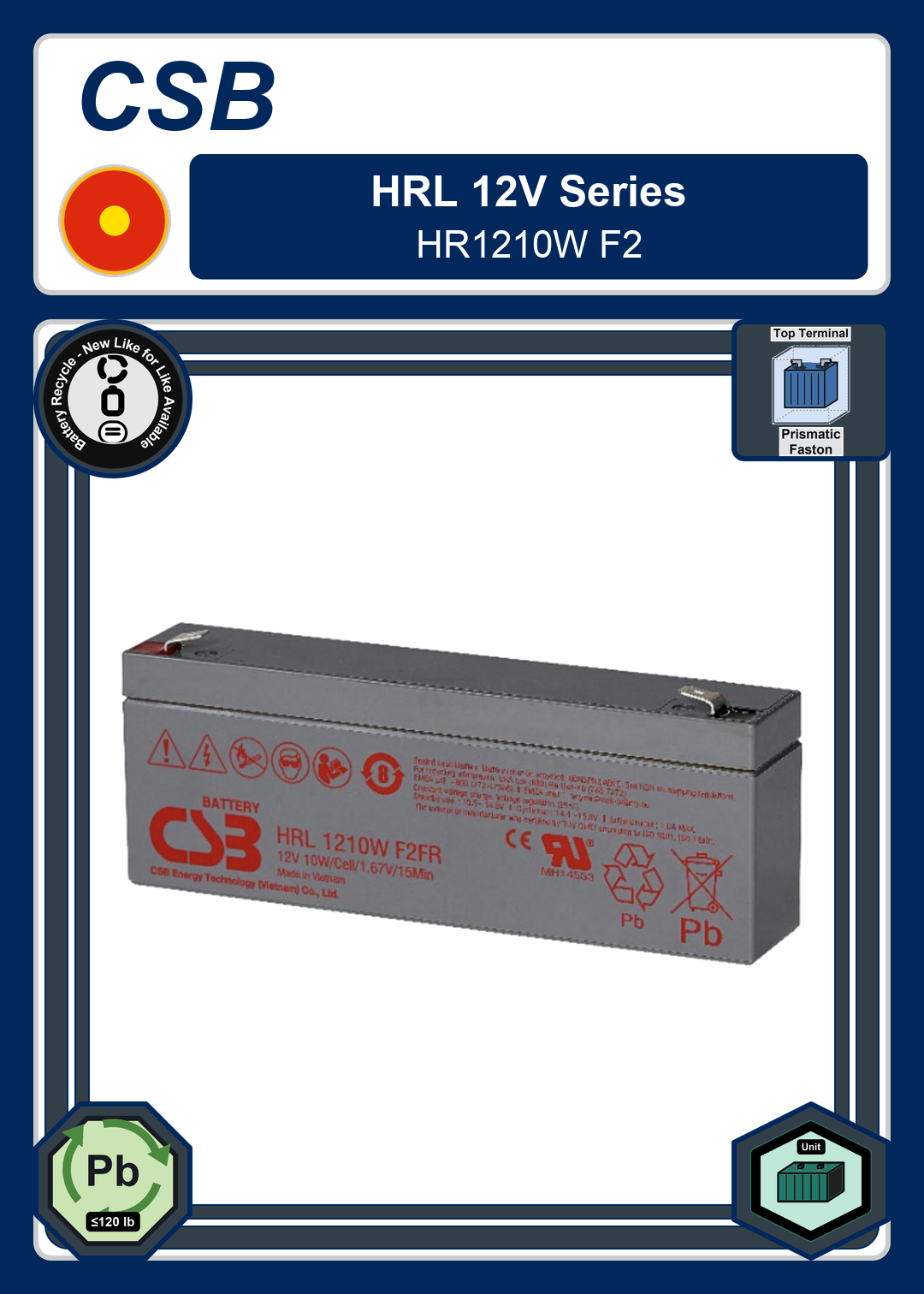 Battery Recycle CSB HRL 12V Series HR1210W F2