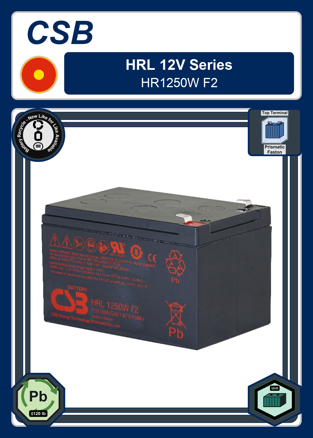 Battery Recycle CSB HRL 12V Series HR1250W F2