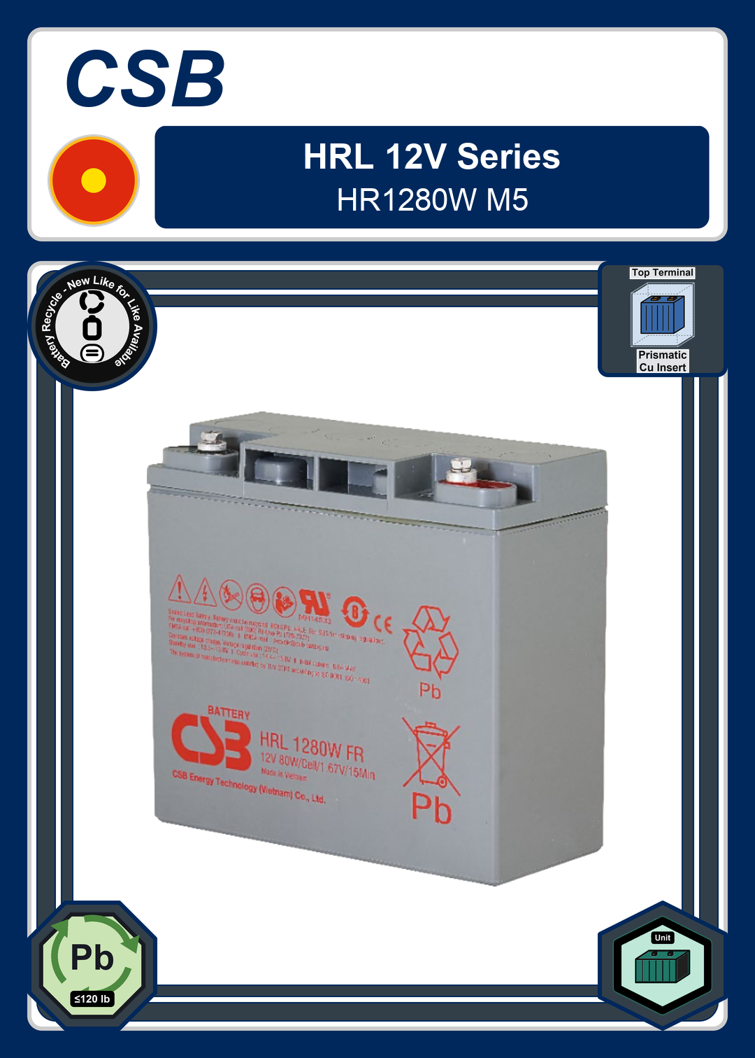 Battery Recycle CSB HRL 12V Series HR1280W M5