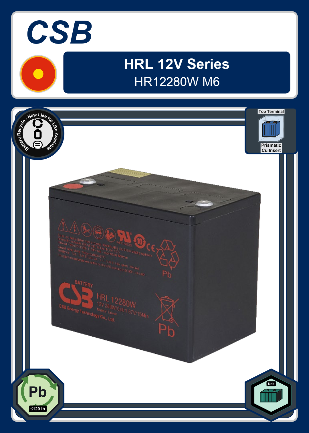 Battery Recycle CSB HRL 12V Series HR12280W M6