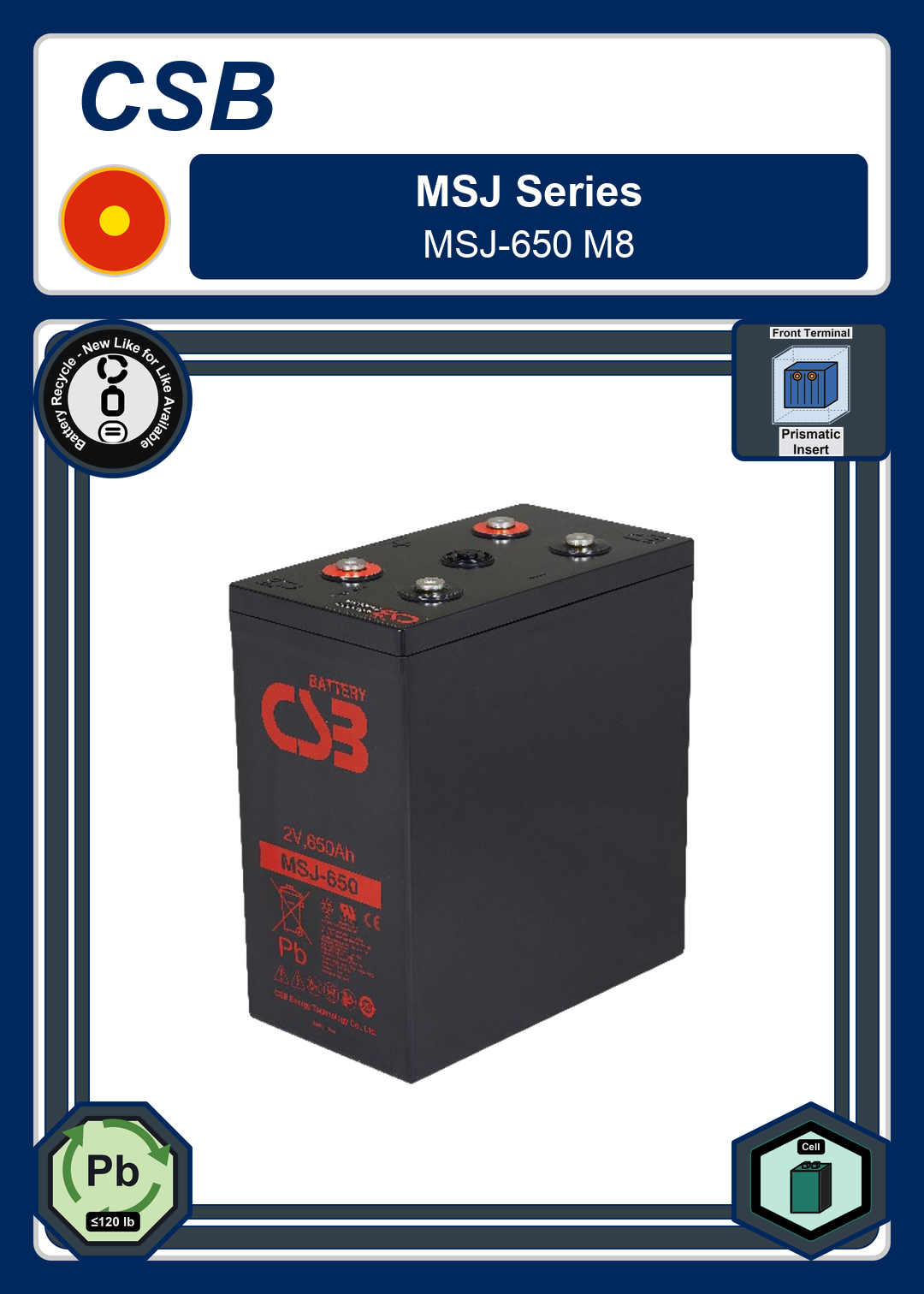 Battery Recycle CSB MSJ Series MSJ 650 M8