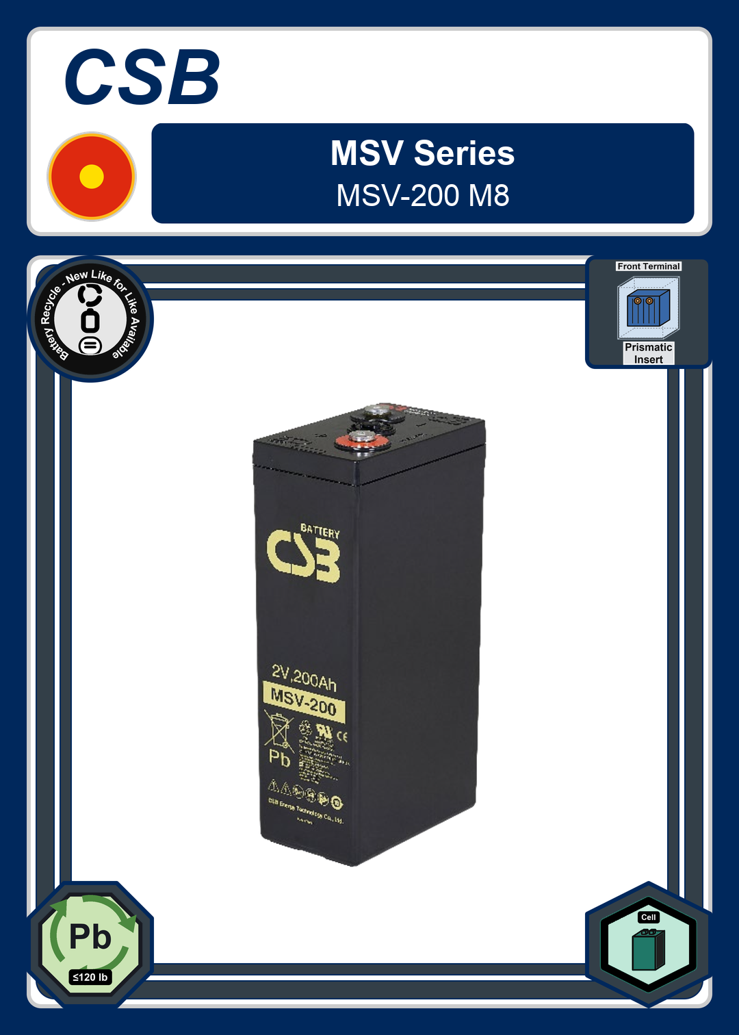 Battery Recycle CSB MSV Series MSV 200 M8