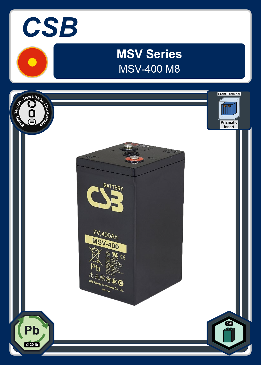 Battery Recycle CSB MSV Series MSV 400 M8