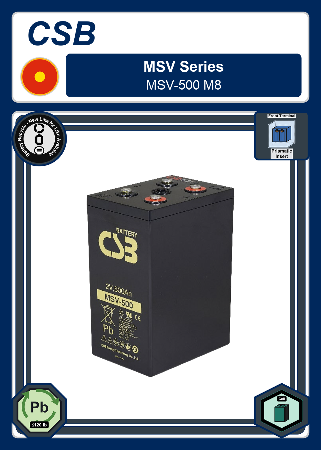 Battery Recycle CSB MSV Series MSV 500 M8