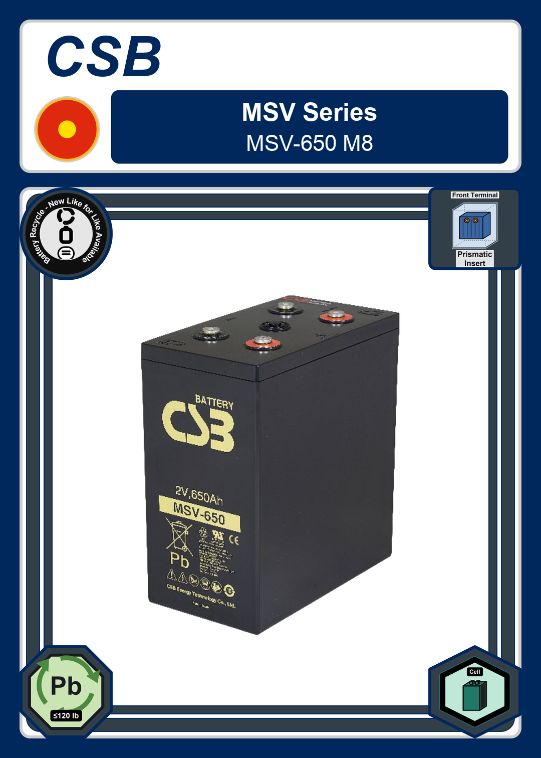 Battery Recycle CSB MSV Series MSV 650 M8