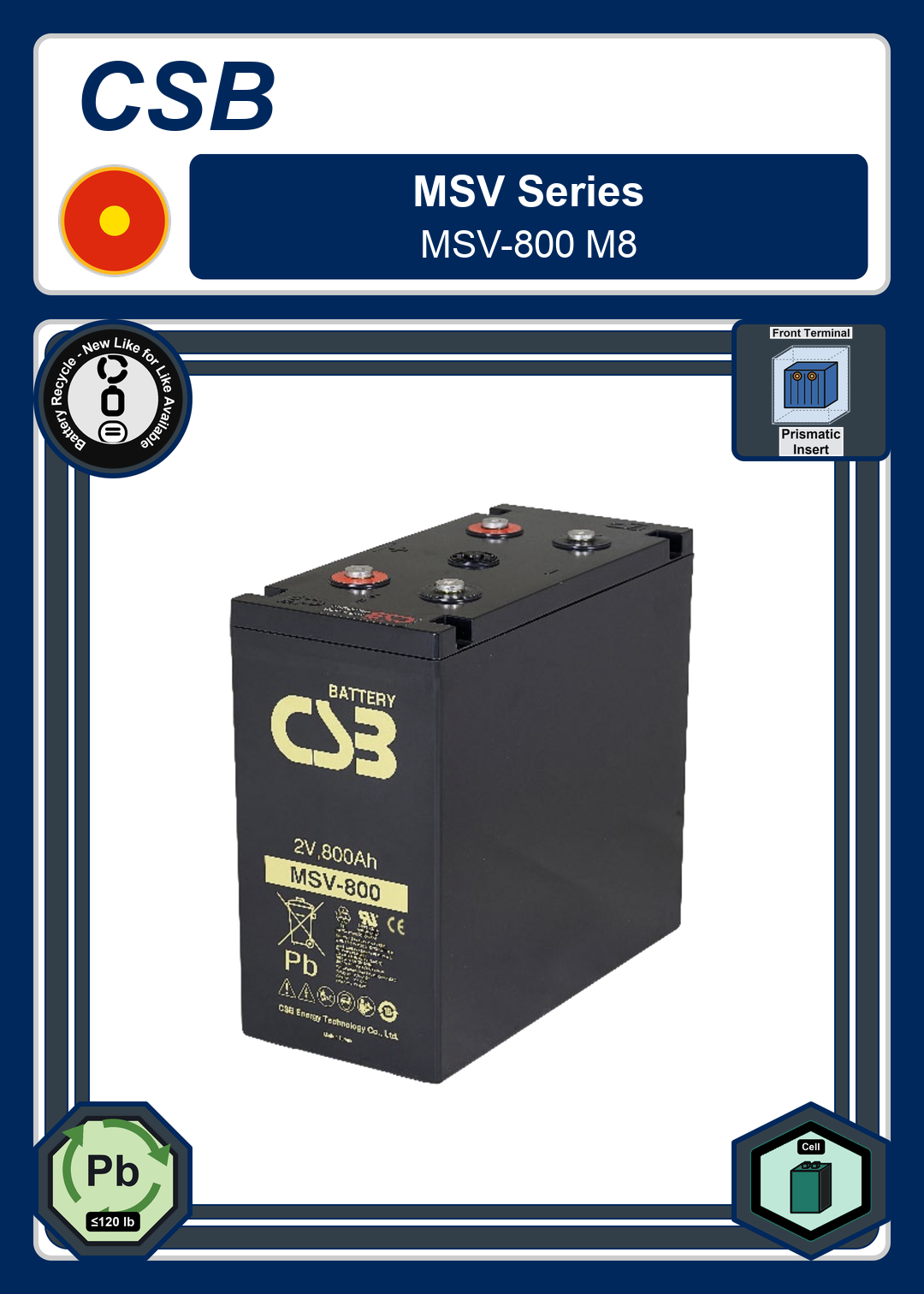 Battery Recycle CSB MSV Series MSV 800 M8