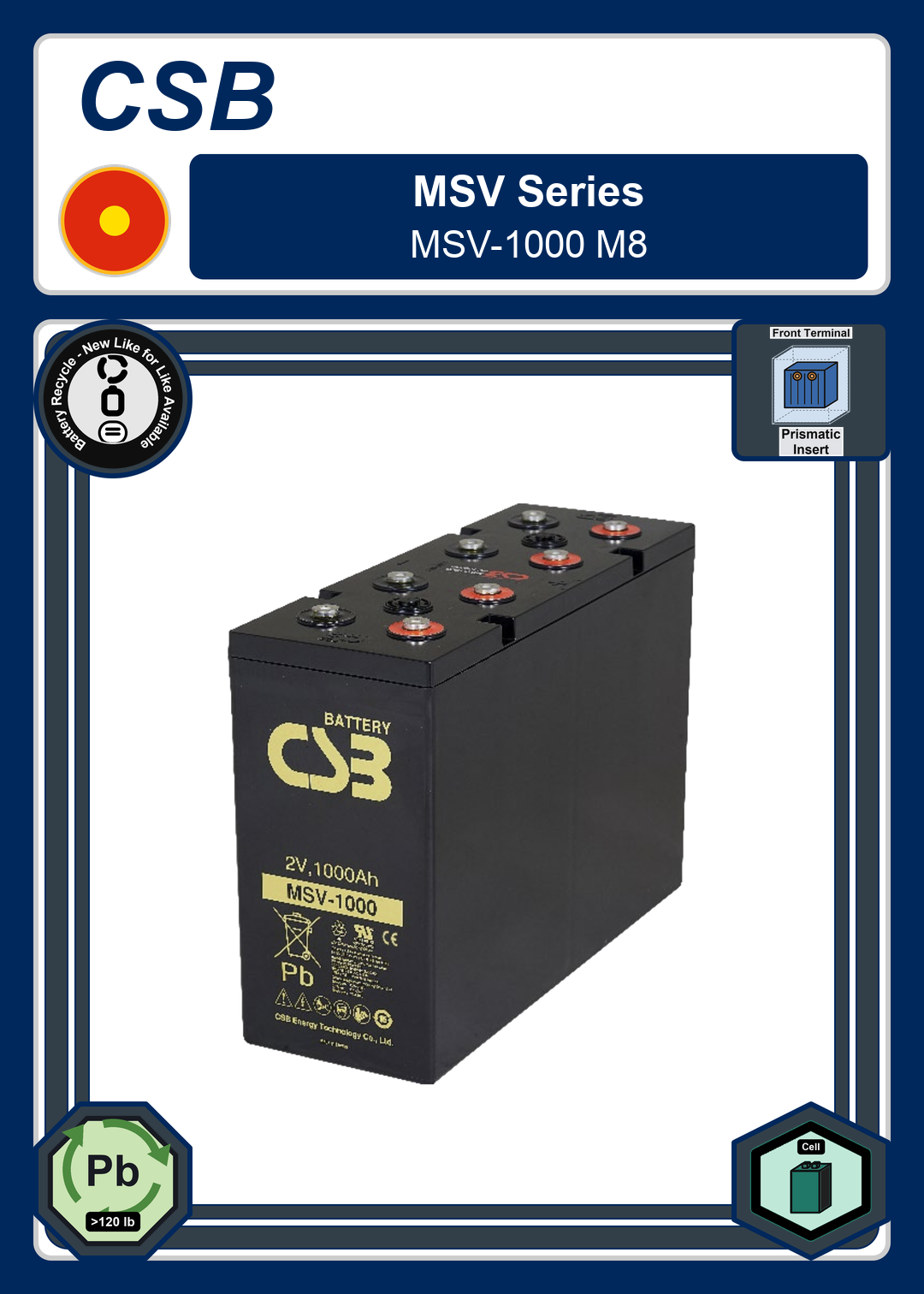 Battery Recycle CSB MSV Series MSV 1000 M8