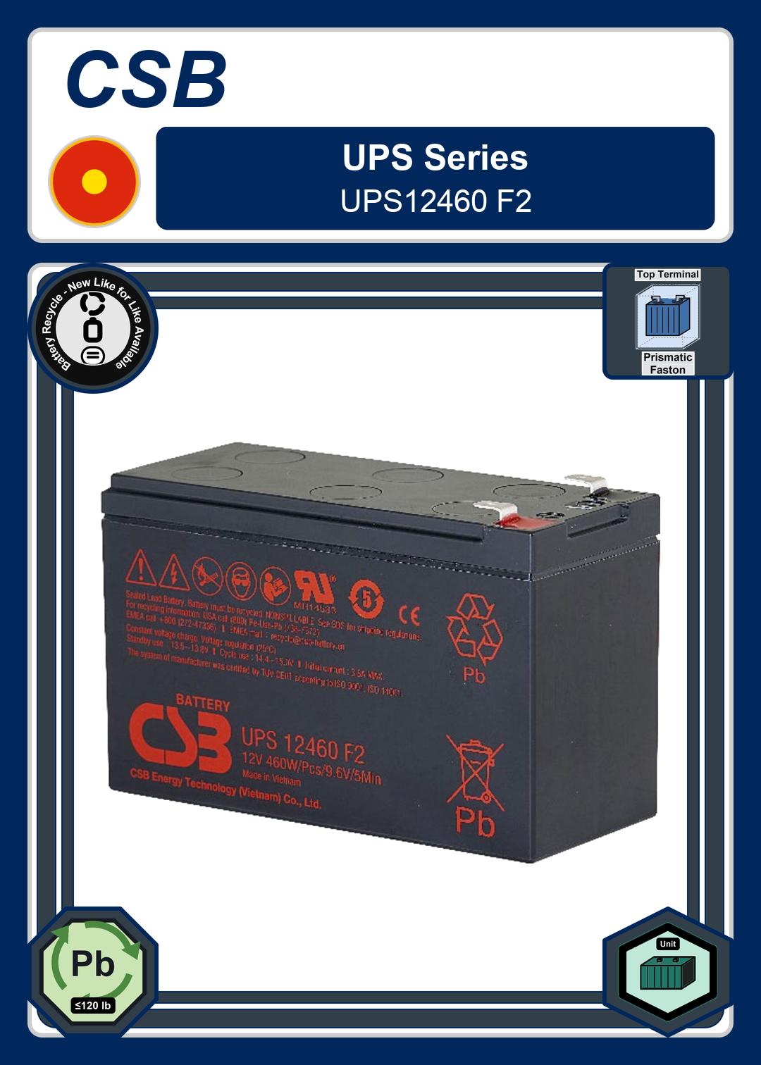 Battery Recycle CSB UPS Series UPS12460 F2