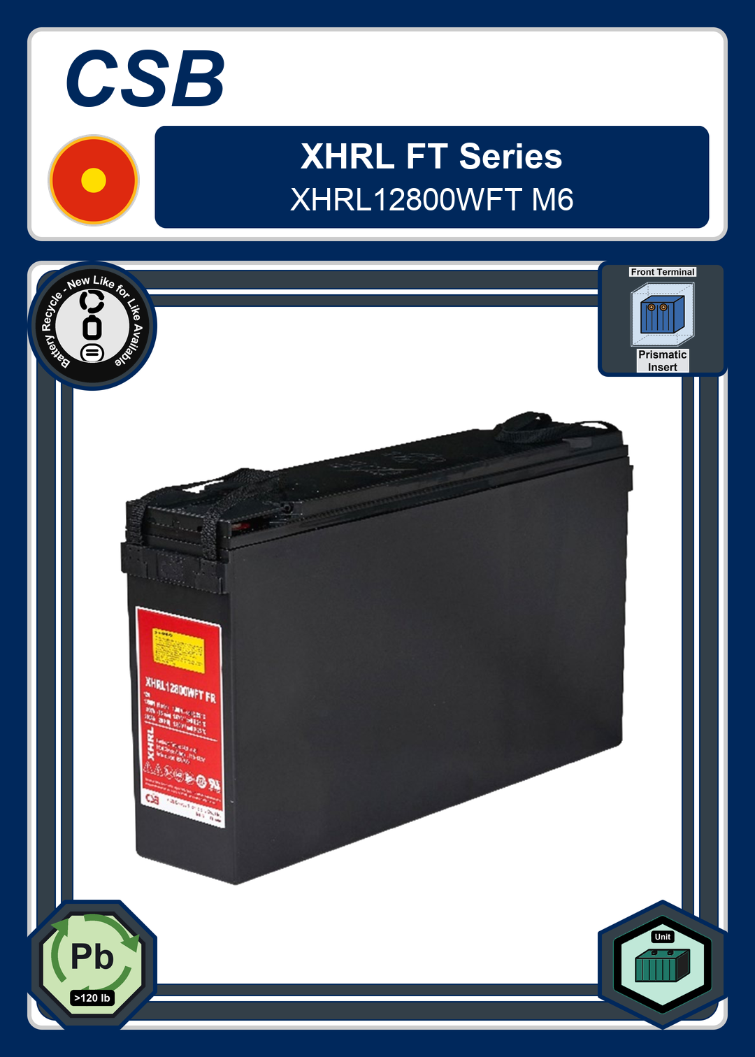 Battery Recycle CSB XHRL FT Series XHRL12800WFT M6