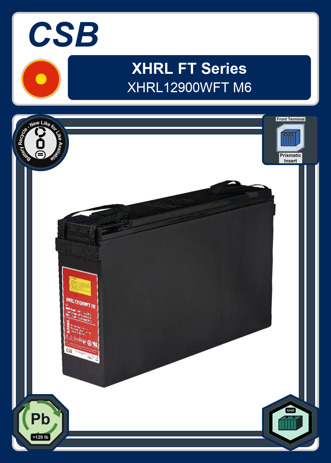 Battery Recycle CSB XHRL FT Series XHRL12900WFT M6