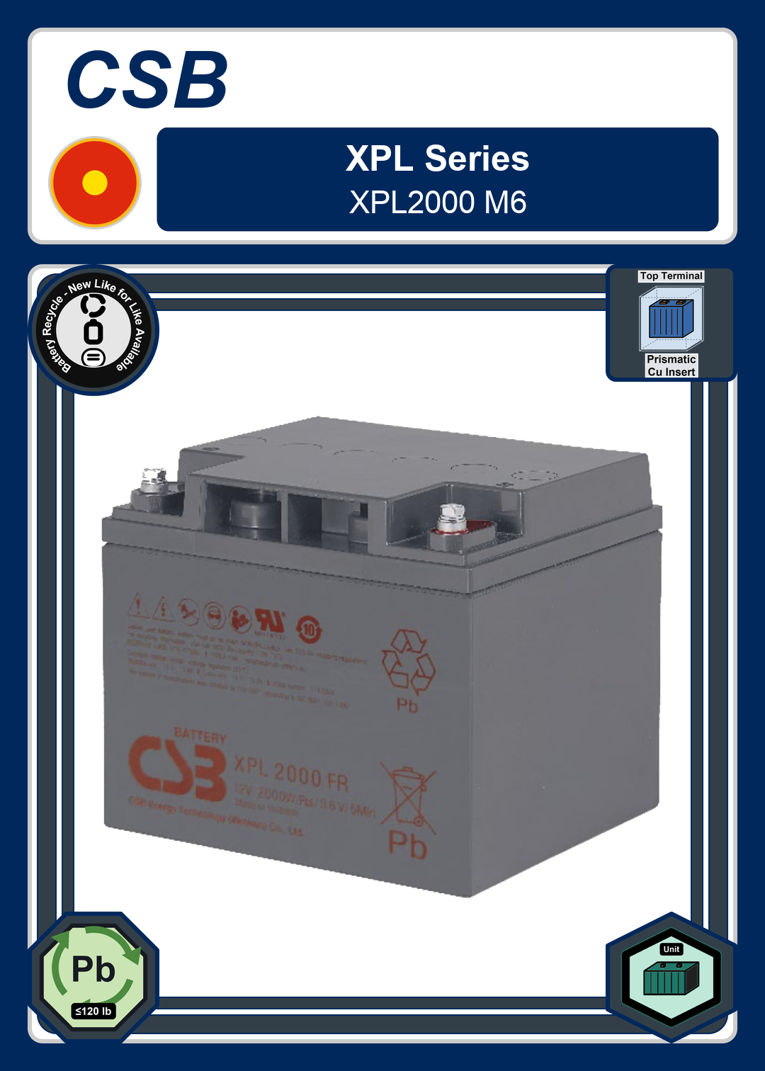 Battery Recycle CSB XPL Series XPL2000 M6