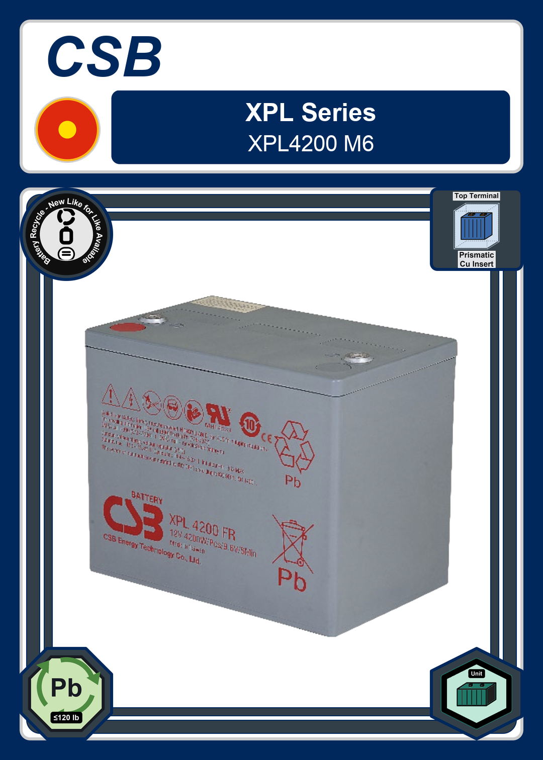 Battery Recycle CSB XPL Series XPL4200 M6