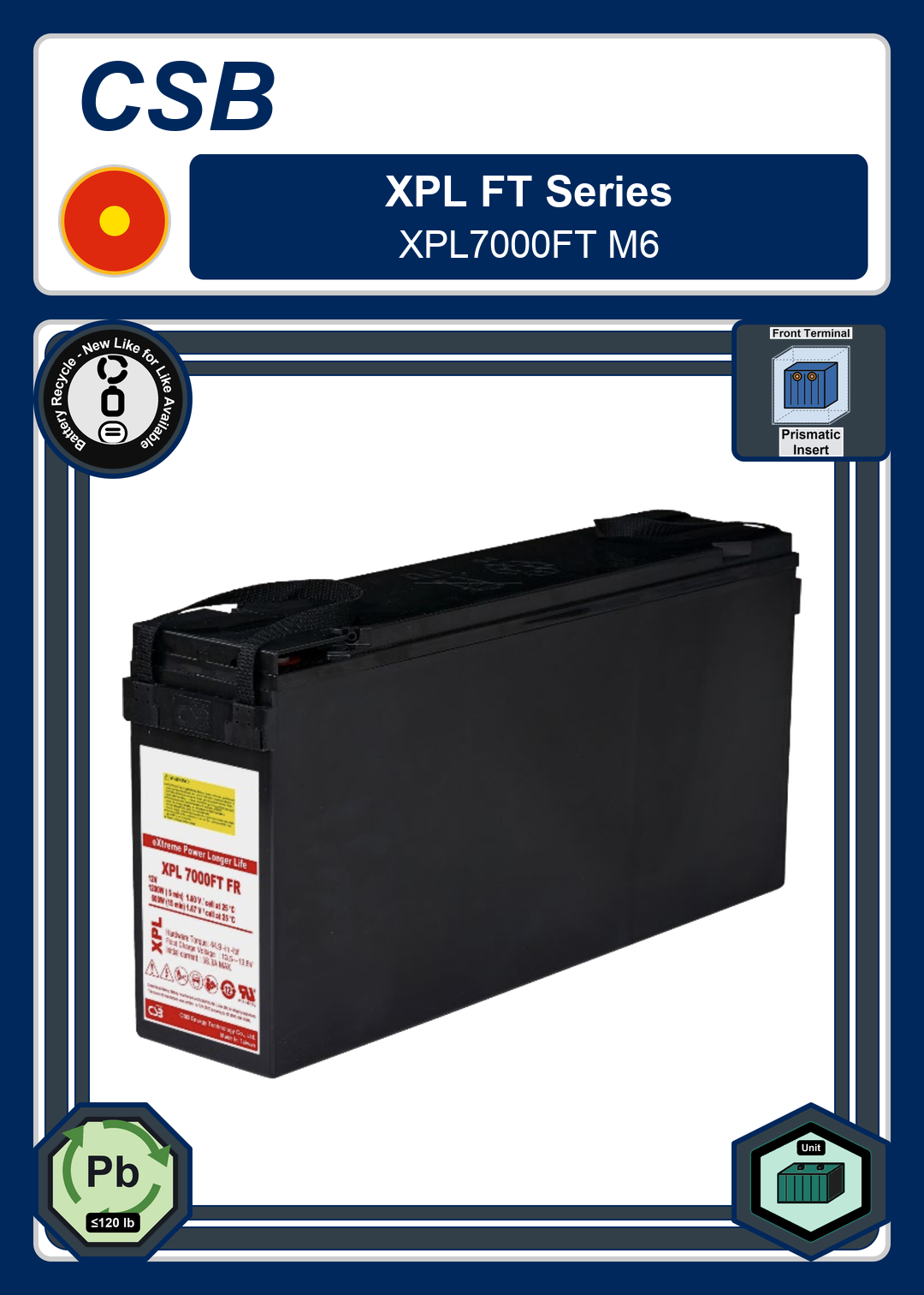Battery Recycle CSB XPL FT Series XPL7000FT M6