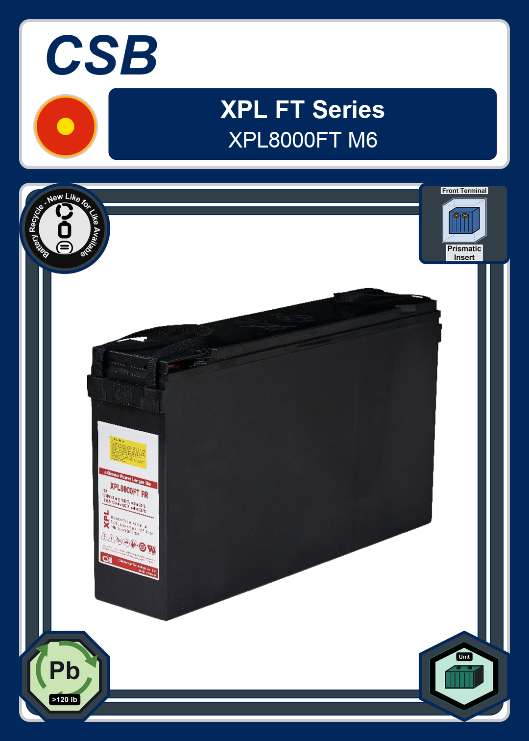 Battery Recycle CSB XPL FT Series XPL8000FT M6