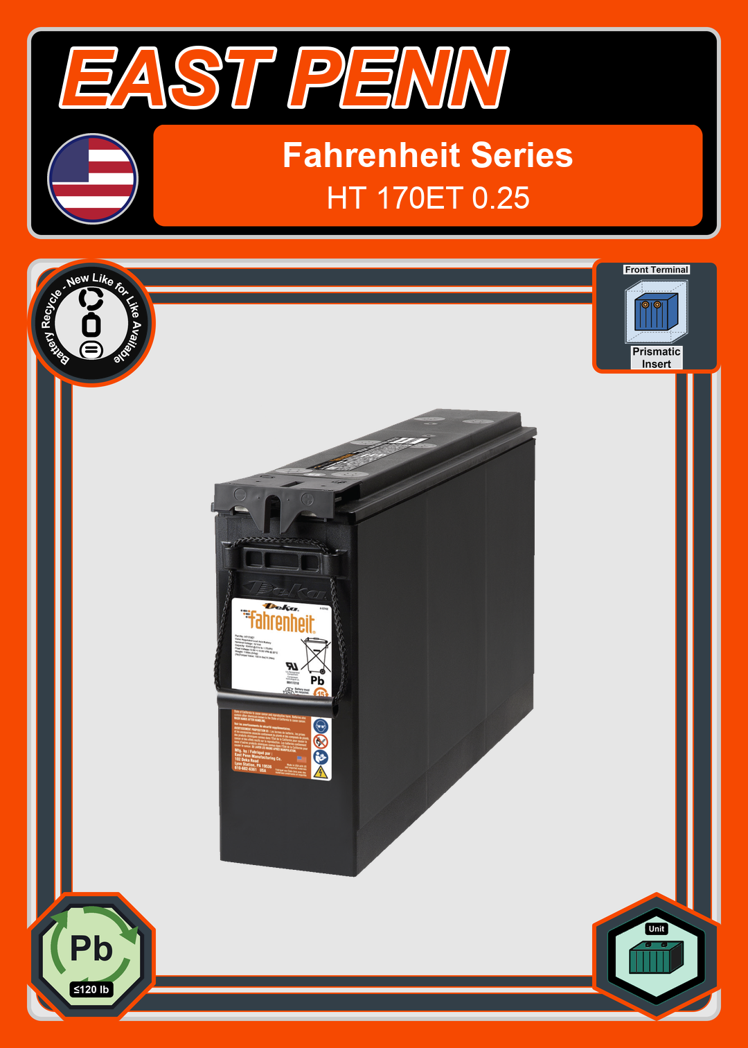 Battery Recycle East Penn Fahrenheit Series HT 170ET 0 25