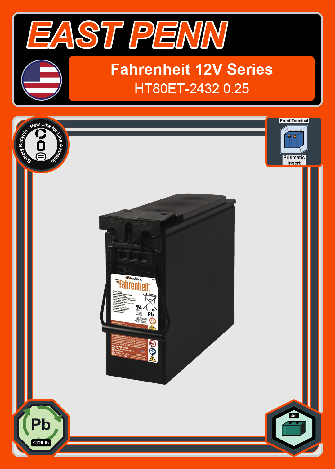 Battery Recycle East Penn Deka Fahrenheit HT80ET 2432 0 25