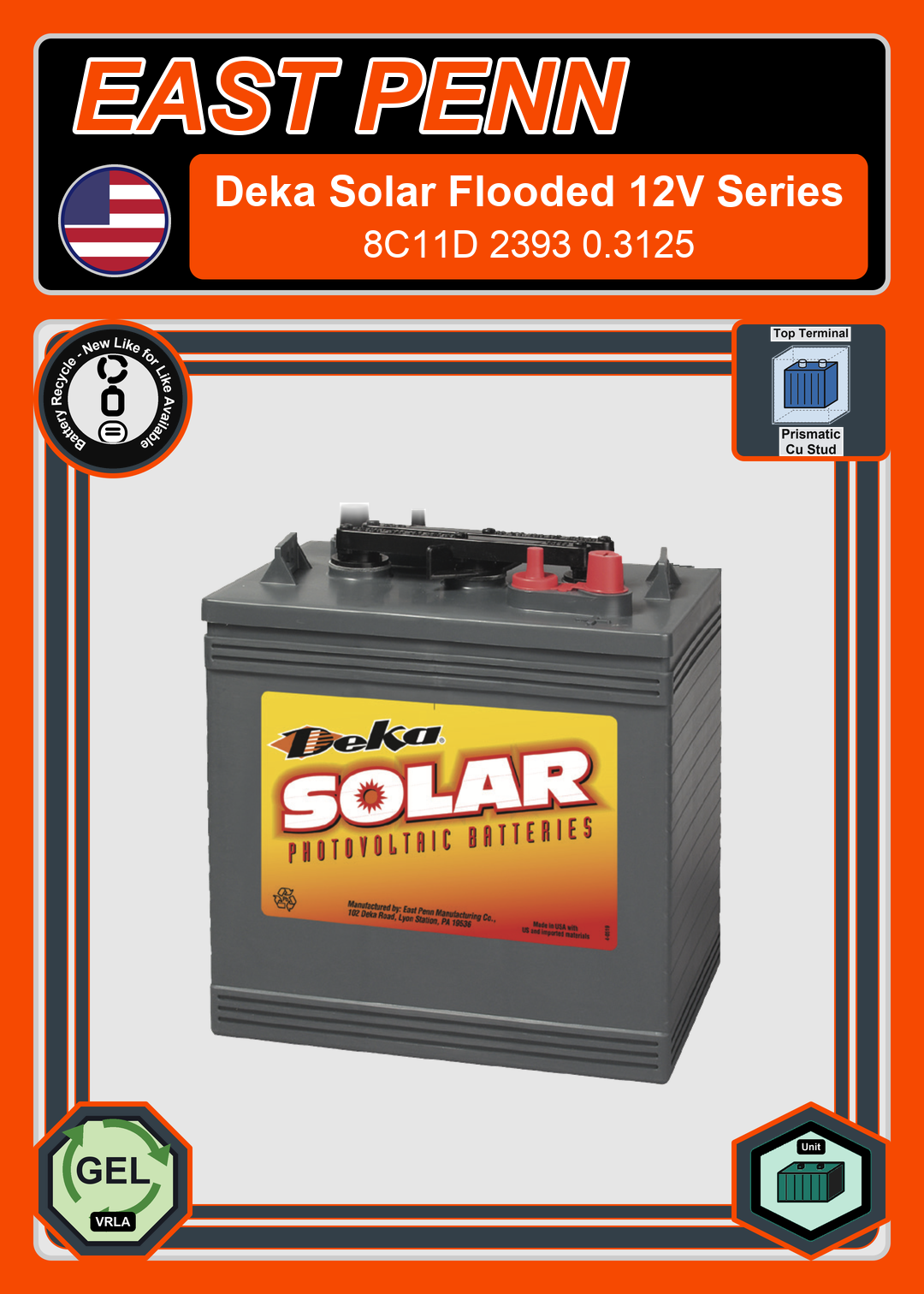 Battery Recycle East Penn Deka Solar 8C11D 2393 0 3125