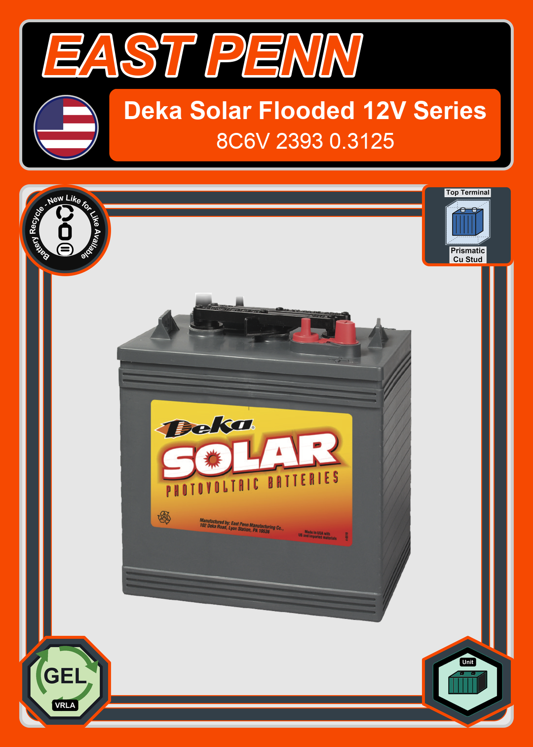 Battery Recycle East Penn Deka Solar 8C6V 2393 0 3125