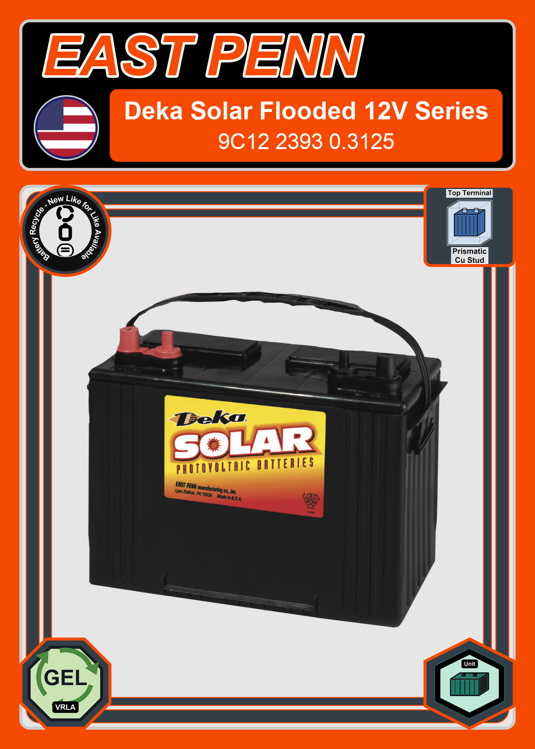 Battery Recycle East Penn Deka Solar 9C12 2393 0 3125