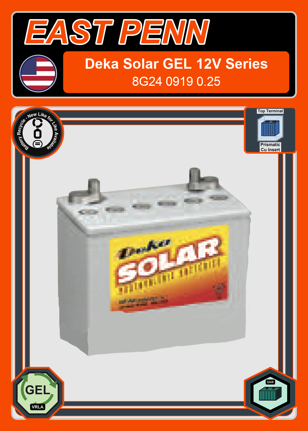 Battery Recycle East Penn Deka Solar GEL 8G24 0919 0 25