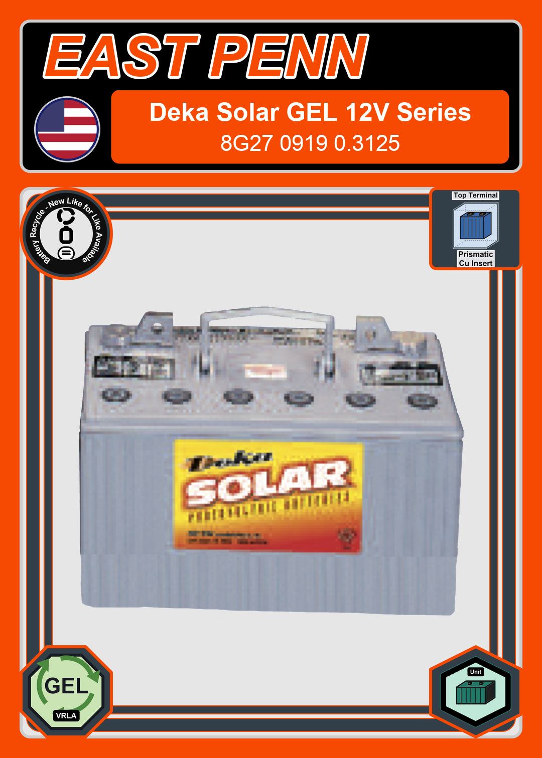 Battery Recycle East Penn Deka Solar GEL 8G27 0919 0 3125