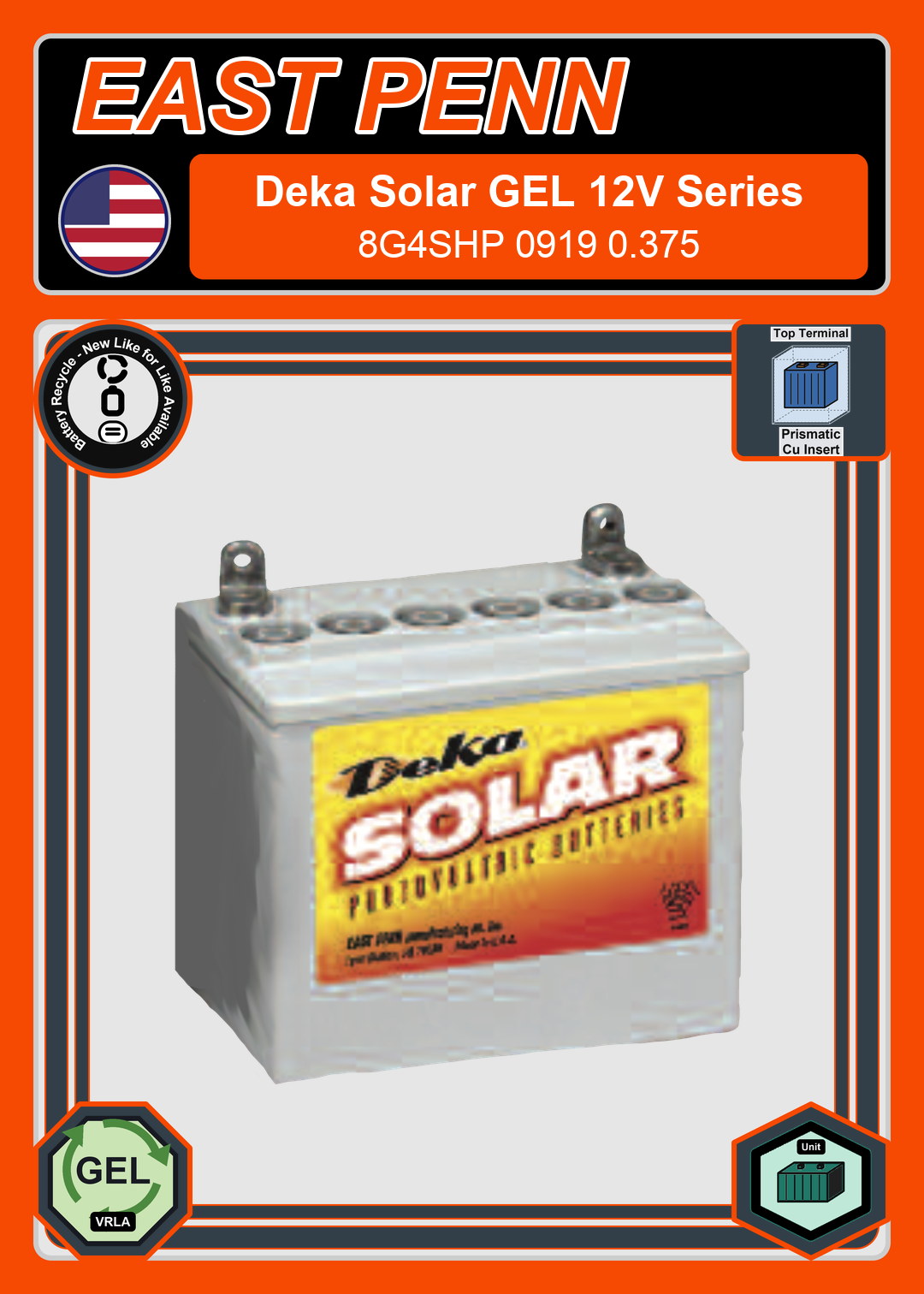 Battery Recycle East Penn Deka Solar GEL 8G4SHP 0919 0 375