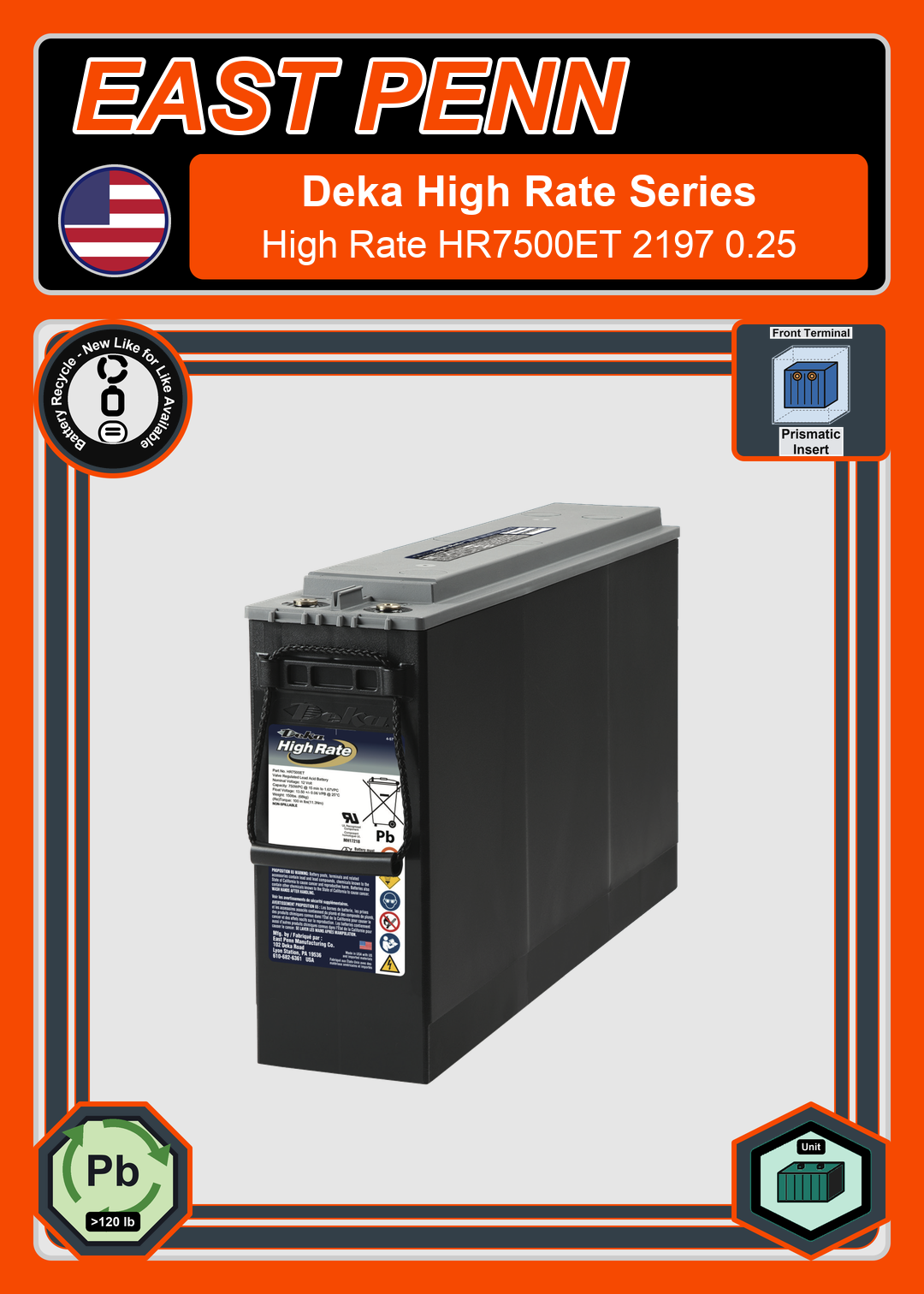 Battery Recycle East Penn Deka High Rate HR7500ET 2197 0 25