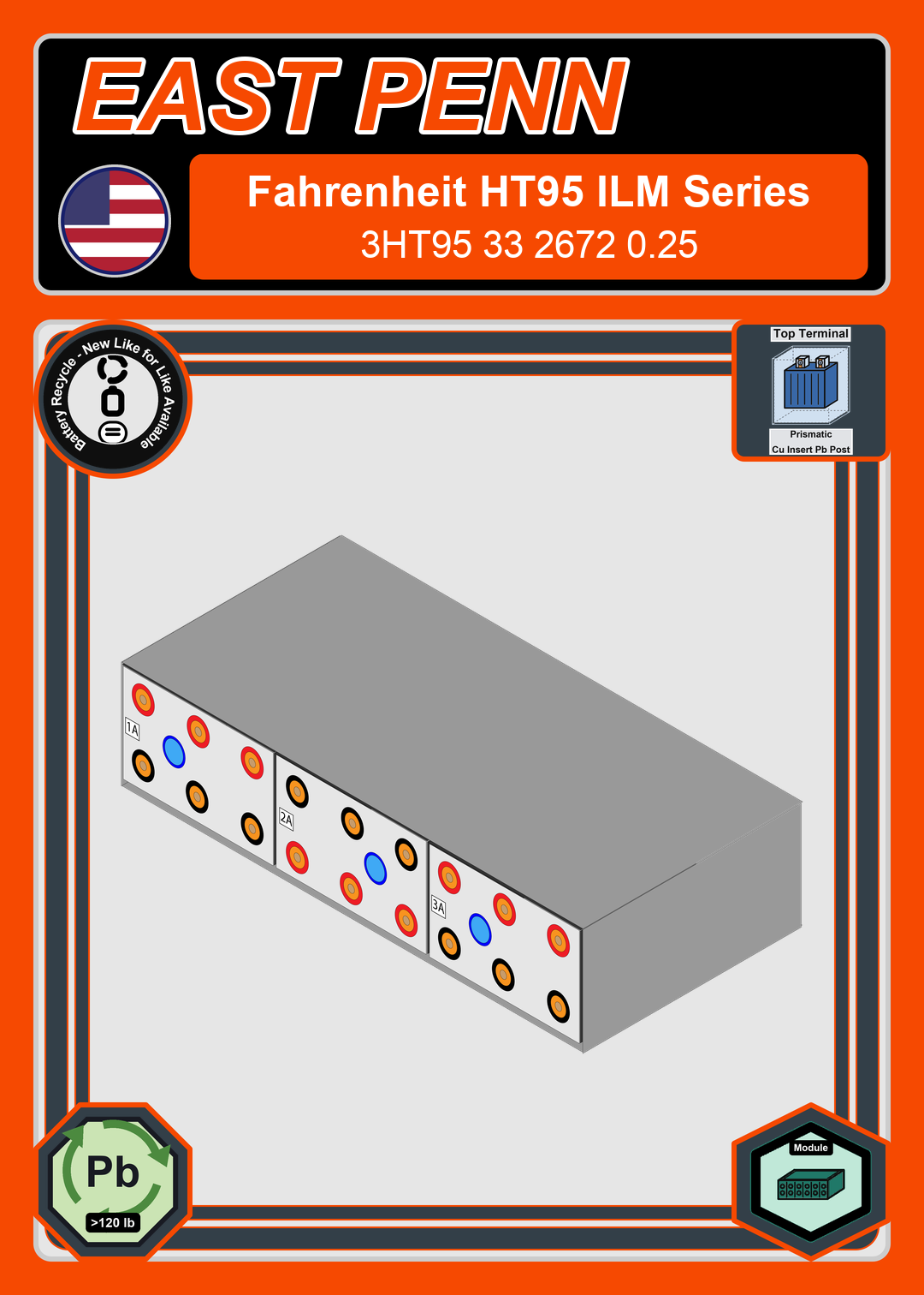 Battery Recycle East Penn Deka Fahrenheit ILM Series 3HT95 33 2672 0 25