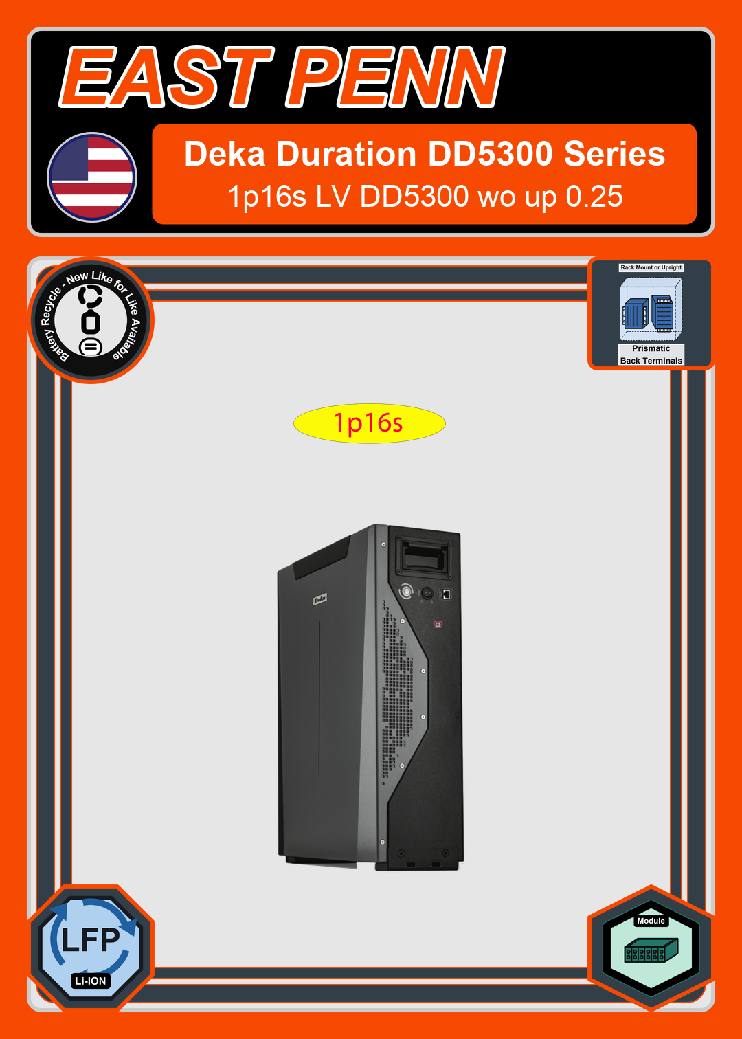 Battery Recycle East Penn Battery Deka Duration 1p16s LV DD5300 wo up 0.25