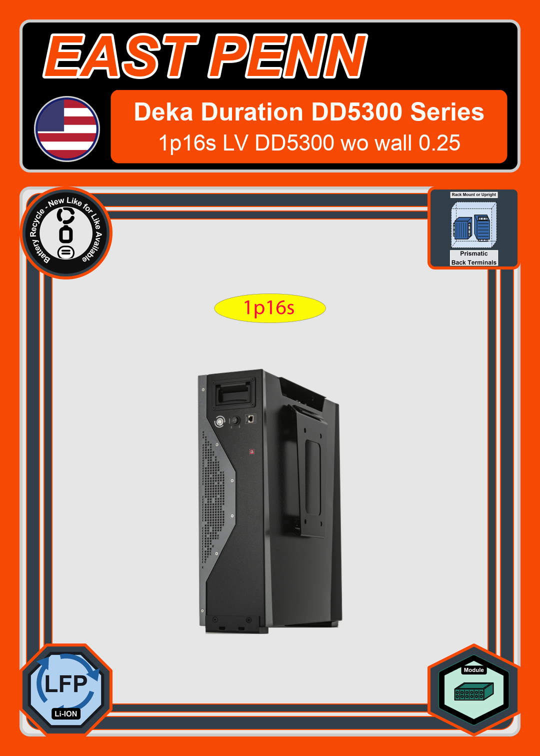 Battery Recycle East Penn Battery Deka Duration 1p16s LV DD5300 wo wall 0.25