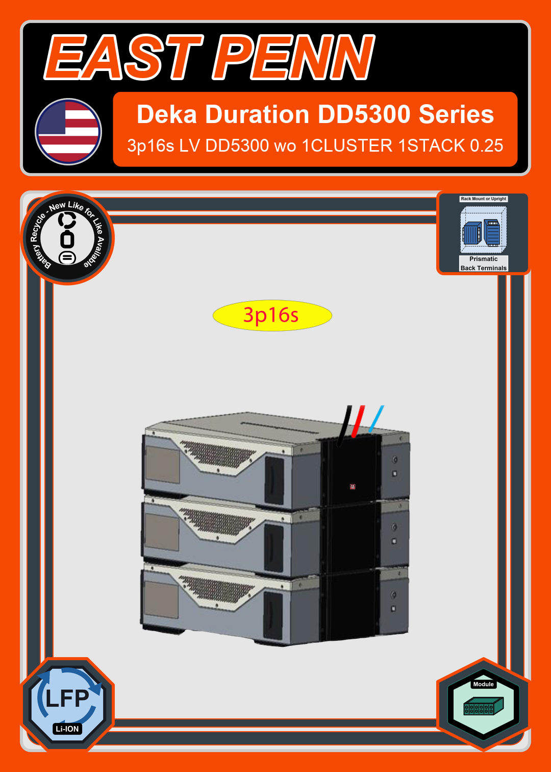 Battery Recycle East Penn Battery Deka Duration 3p16s LV DD5300 wo 1CLUSTER 1STACK 0.25