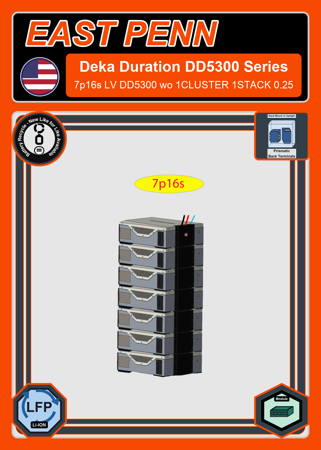 Battery Recycle East Penn Battery Deka Duration 7p16s LV DD5300 wo 1CLUSTER 1STACK 0.25