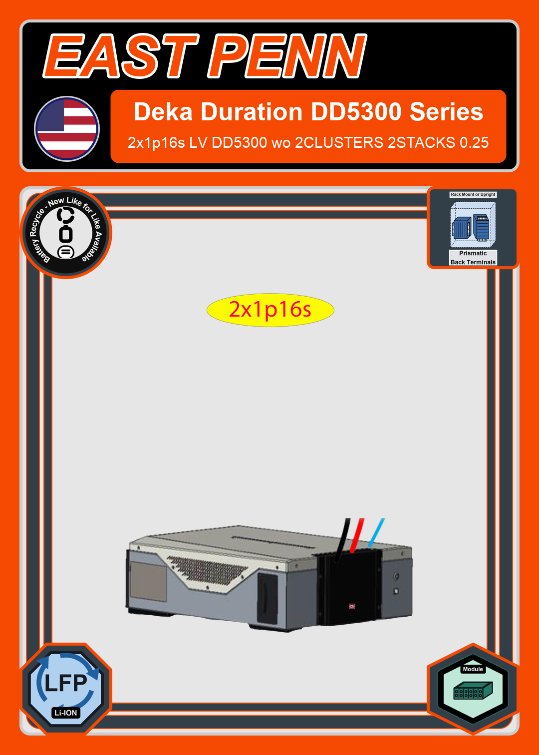 Battery Recycle East Penn Battery Deka Duration 2x1p16s LV DD5300 wo 2CLUSTERS 2STACKS 0.25