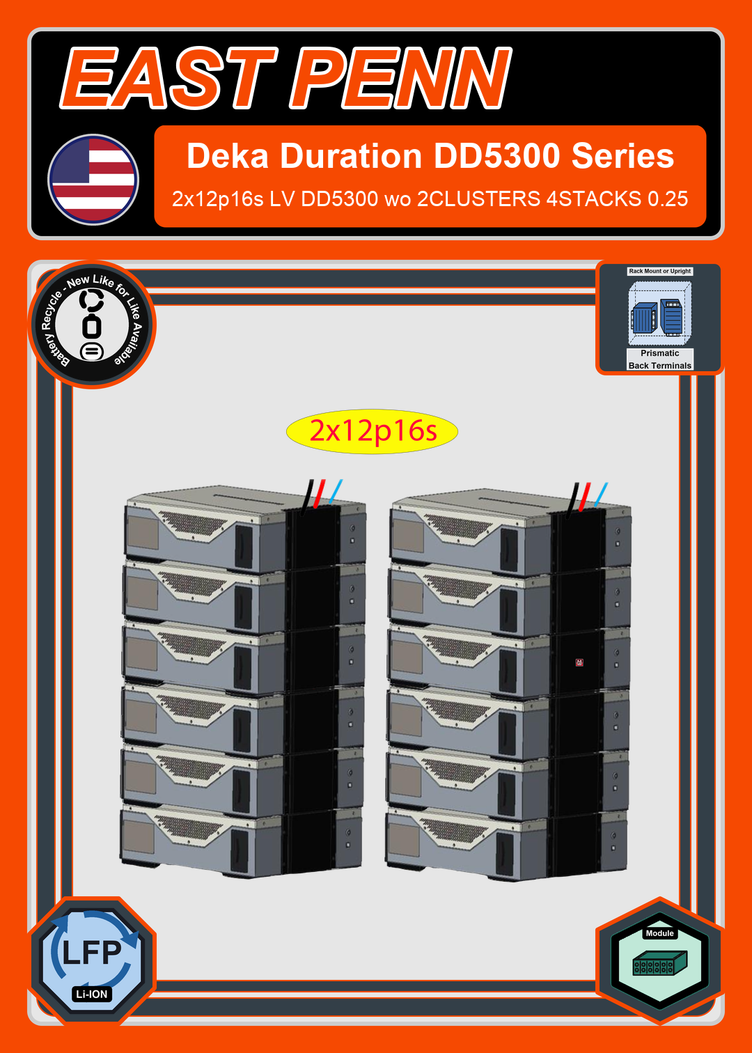 Battery Recycle East Penn Battery Deka Duration 2x12p16s LV DD5300 wo 2CLUSTERS 4STACKS 0.25