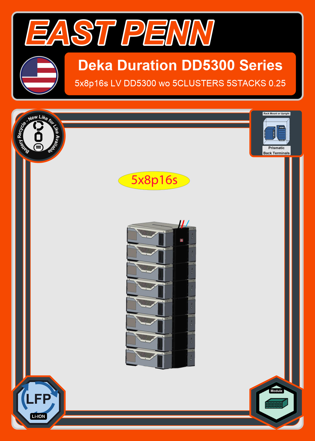 Battery Recycle East Penn Battery Deka Duration 5x8p16s LV DD5300 wo 5CLUSTERS 5STACKS 0.25