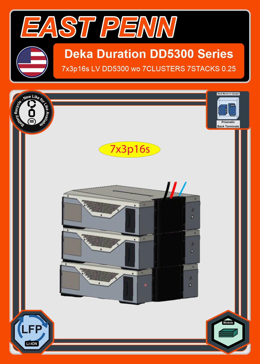 Battery Recycle East Penn Battery Deka Duration 7x3p16s LV DD5300 wo 7CLUSTERS 7STACKS 0.25