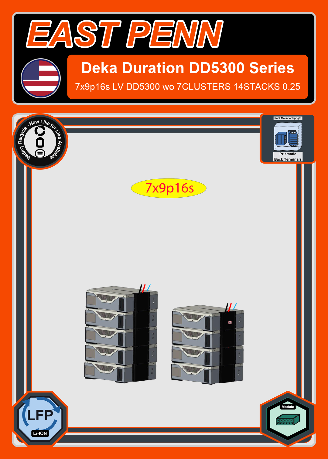 Battery Recycle East Penn Battery Deka Duration 7x9p16s LV DD5300 wo 7CLUSTERS 14STACKS 0.25