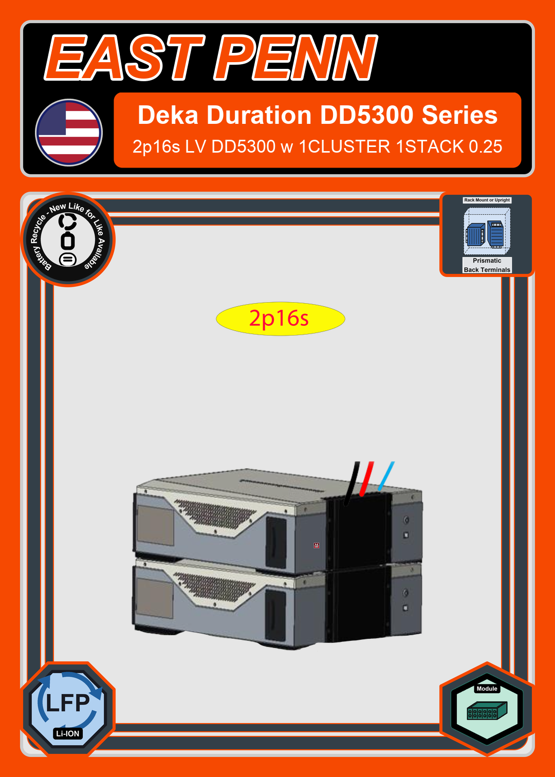 Battery Recycle East Penn Battery Deka Duration 2p16s LV DD5300 w 1CLUSTER 1STACK 0.25