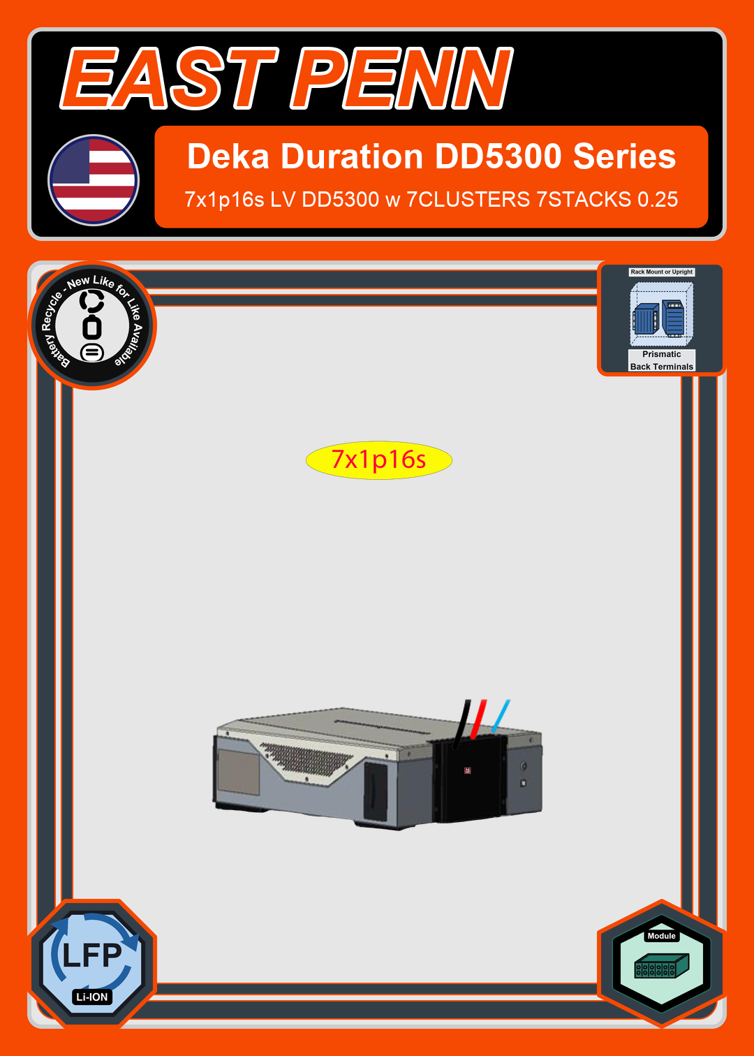 Battery Recycle East Penn Battery Deka Duration 7x1p16s LV DD5300 w 7CLUSTERS 7STACKS 0.25