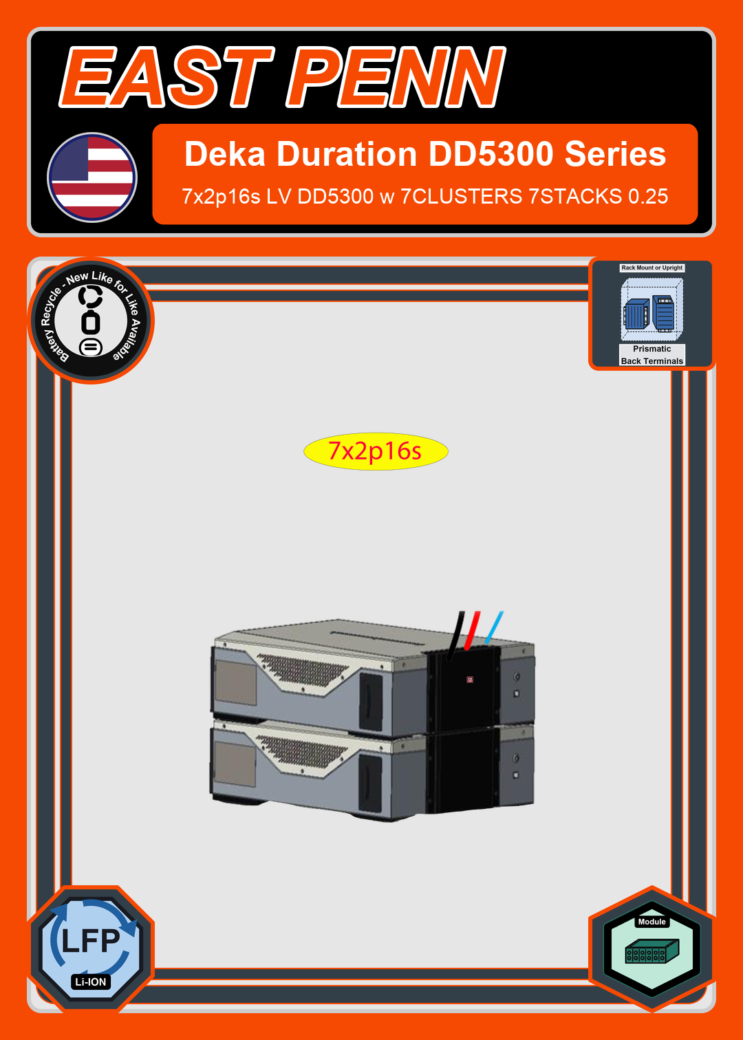 Battery Recycle East Penn Battery Deka Duration 7x2p16s LV DD5300 w 7CLUSTERS 7STACKS 0.25