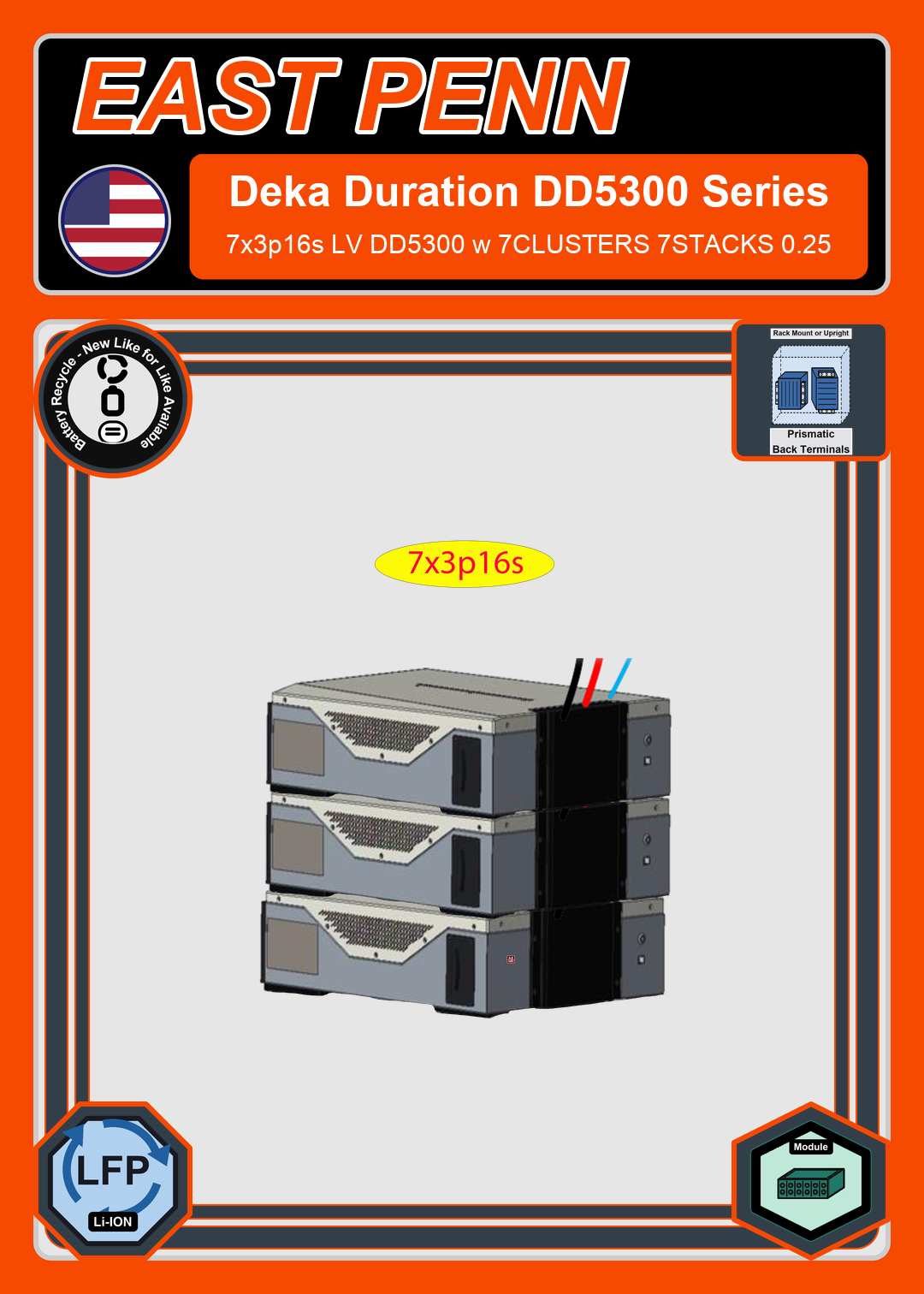Battery Recycle East Penn Battery Deka Duration 7x3p16s LV DD5300 w 7CLUSTERS 7STACKS 0.25