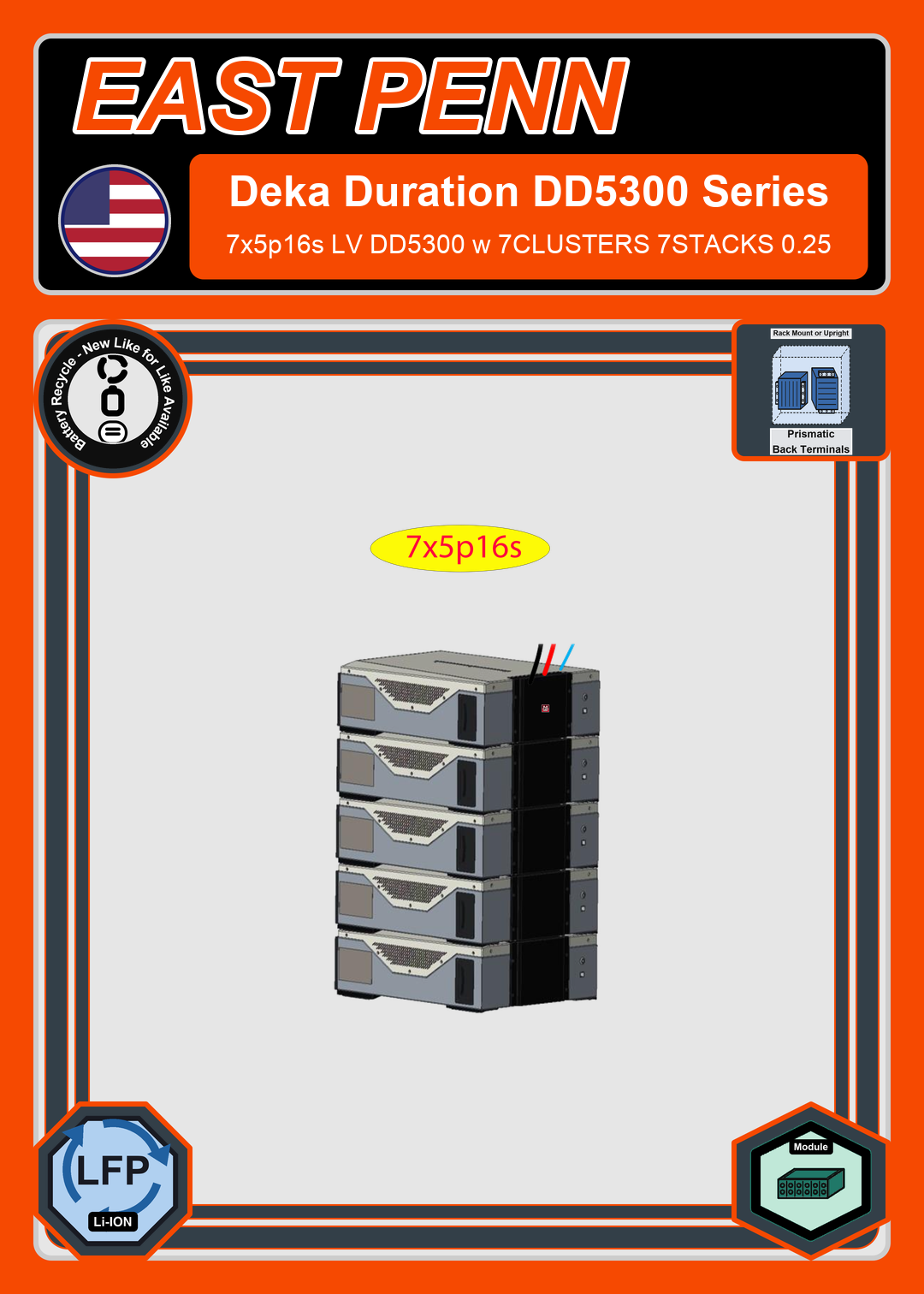 Battery Recycle East Penn Battery Deka Duration 7x5p16s LV DD5300 w 7CLUSTERS 7STACKS 0.25