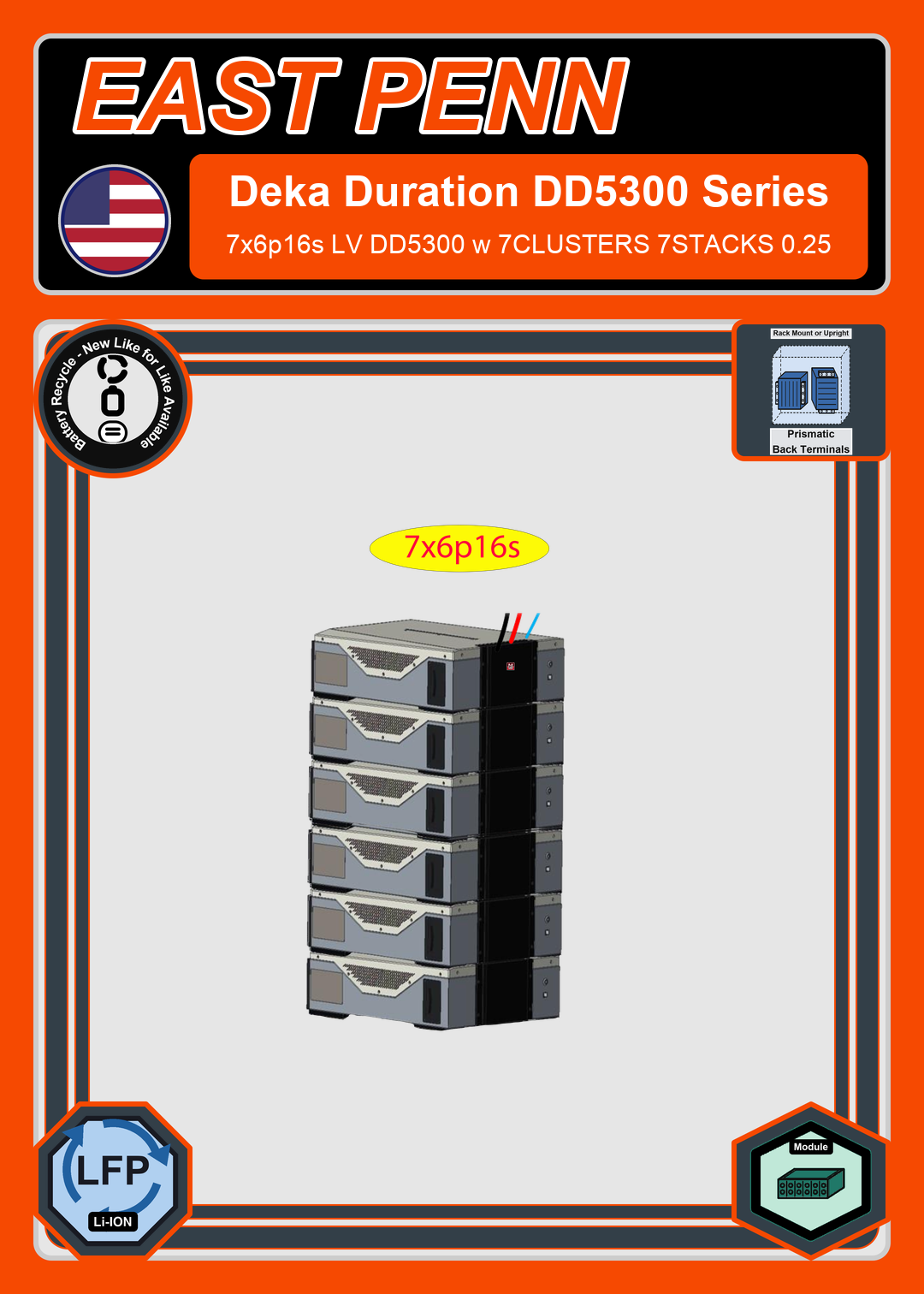 Battery Recycle East Penn Battery Deka Duration 7x6p16s LV DD5300 w 7CLUSTERS 7STACKS 0.25