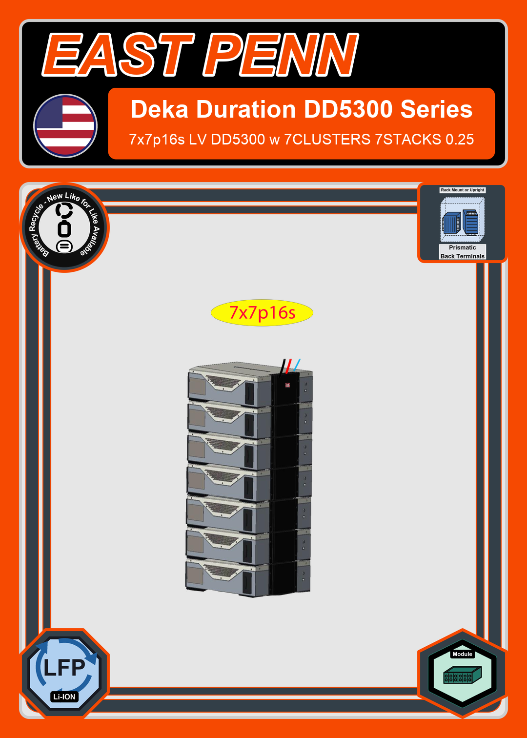 Battery Recycle East Penn Battery Deka Duration 7x7p16s LV DD5300 w 7CLUSTERS 7STACKS 0.25